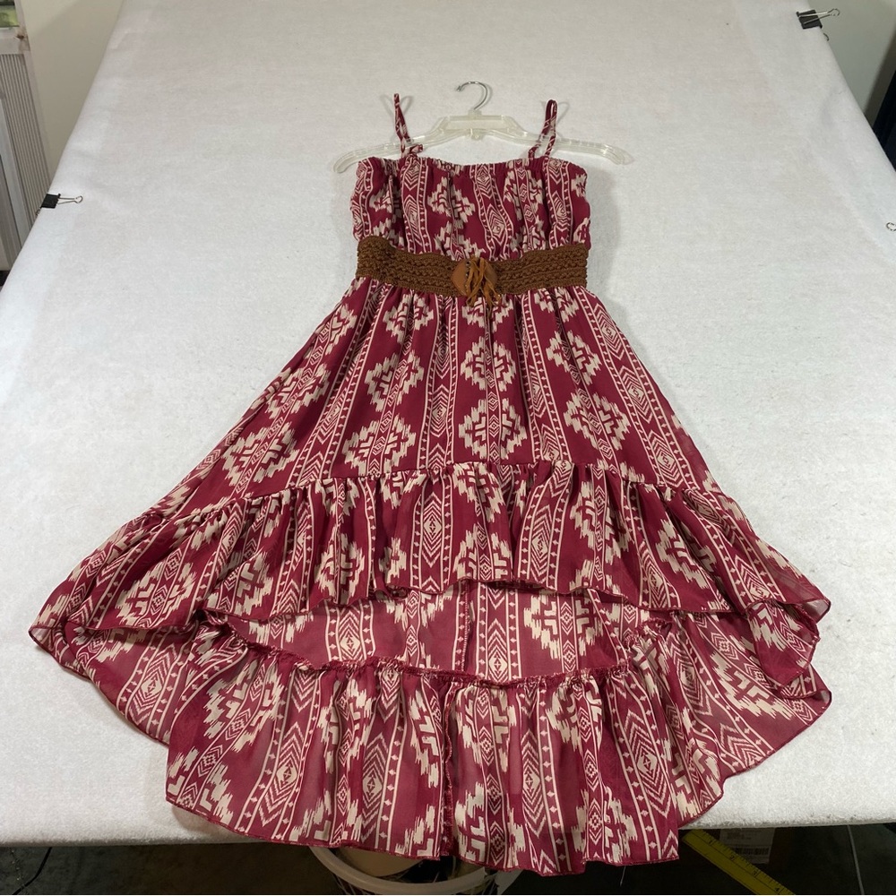 Rue 21 Southwestern Belted Dress Spaghetti Straps Red High Low M. Ruffled Dress